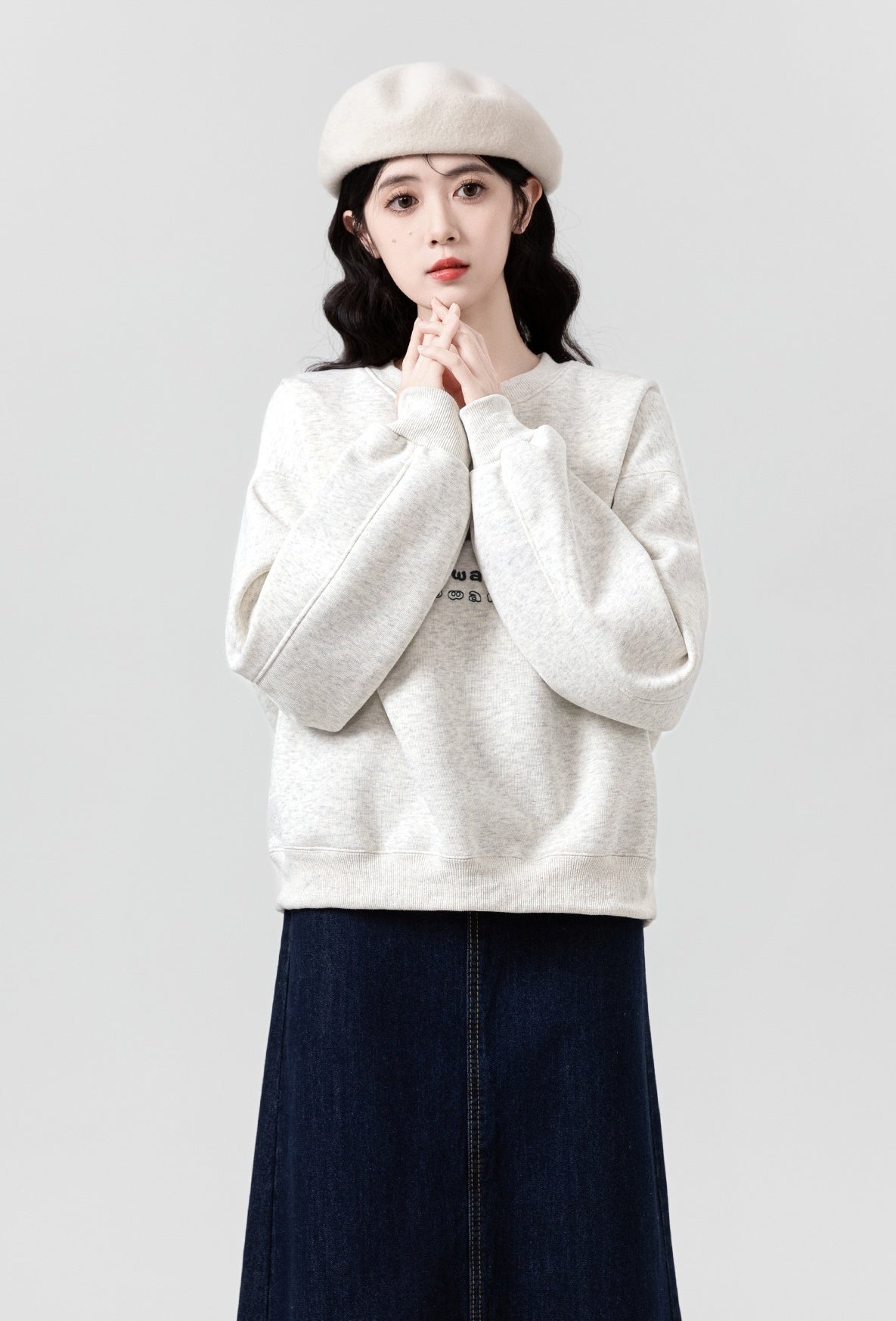Gray Embroidered Fleece Pullover Sweatshirt
