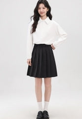 Gray High Waist Pleated A Line Midi Skirt