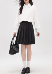 Gray High Waist Pleated A Line Midi Skirt