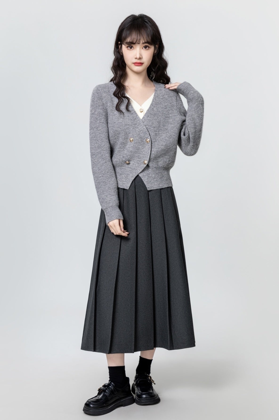 Gray Highwaist Pleated Skirt
