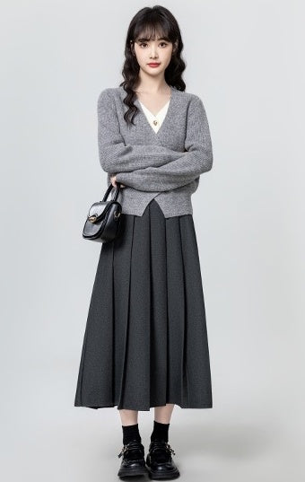 Gray Highwaist Pleated Skirt