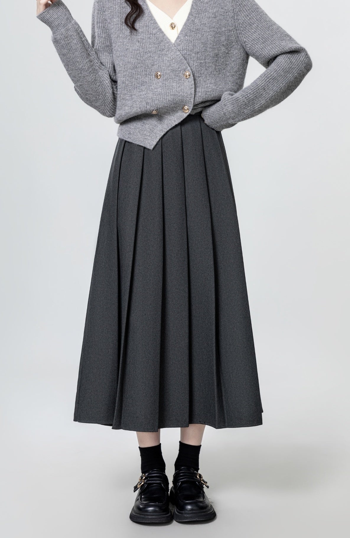 Gray Highwaist Pleated Skirt