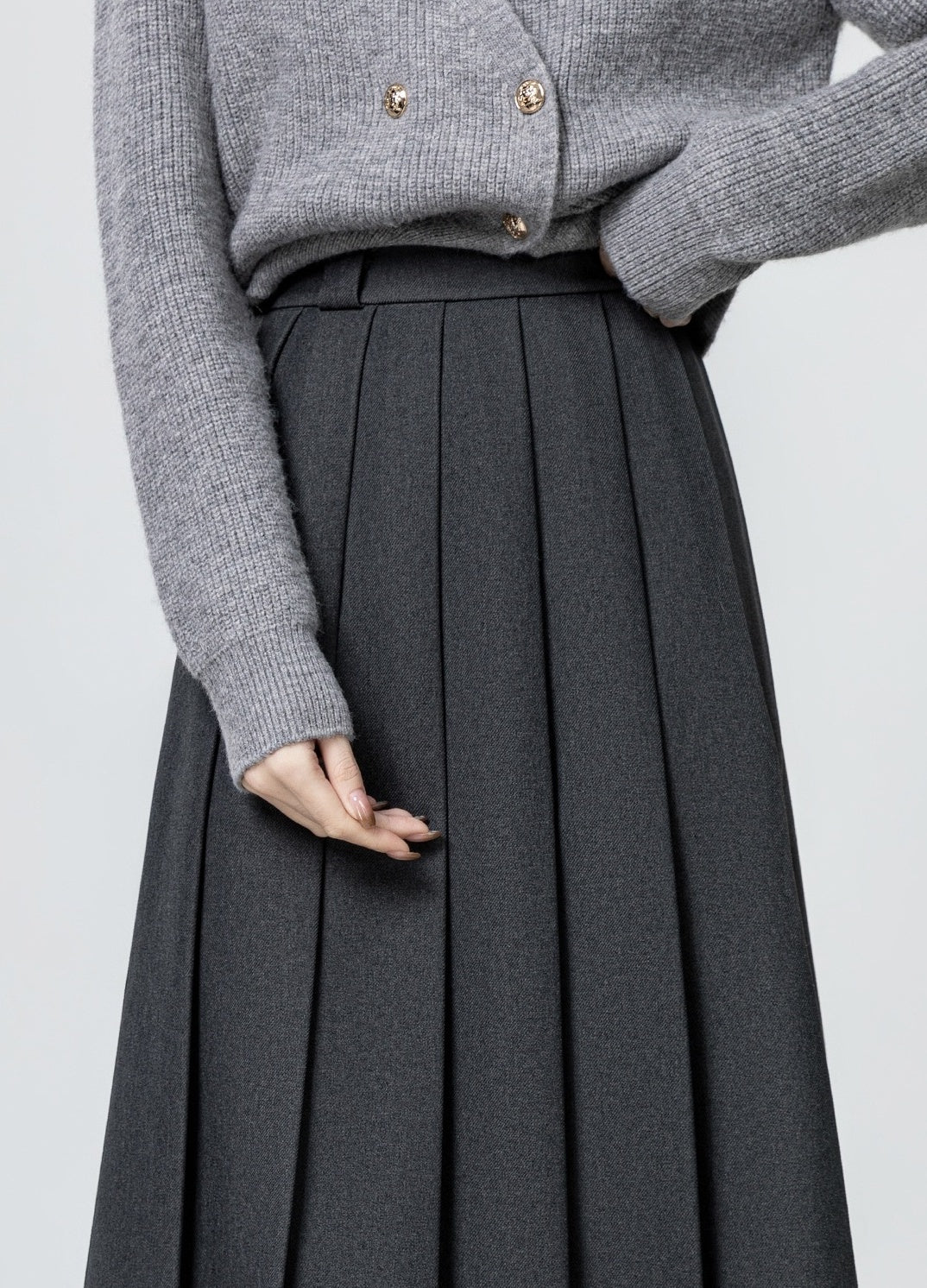 Gray Highwaist Pleated Skirt