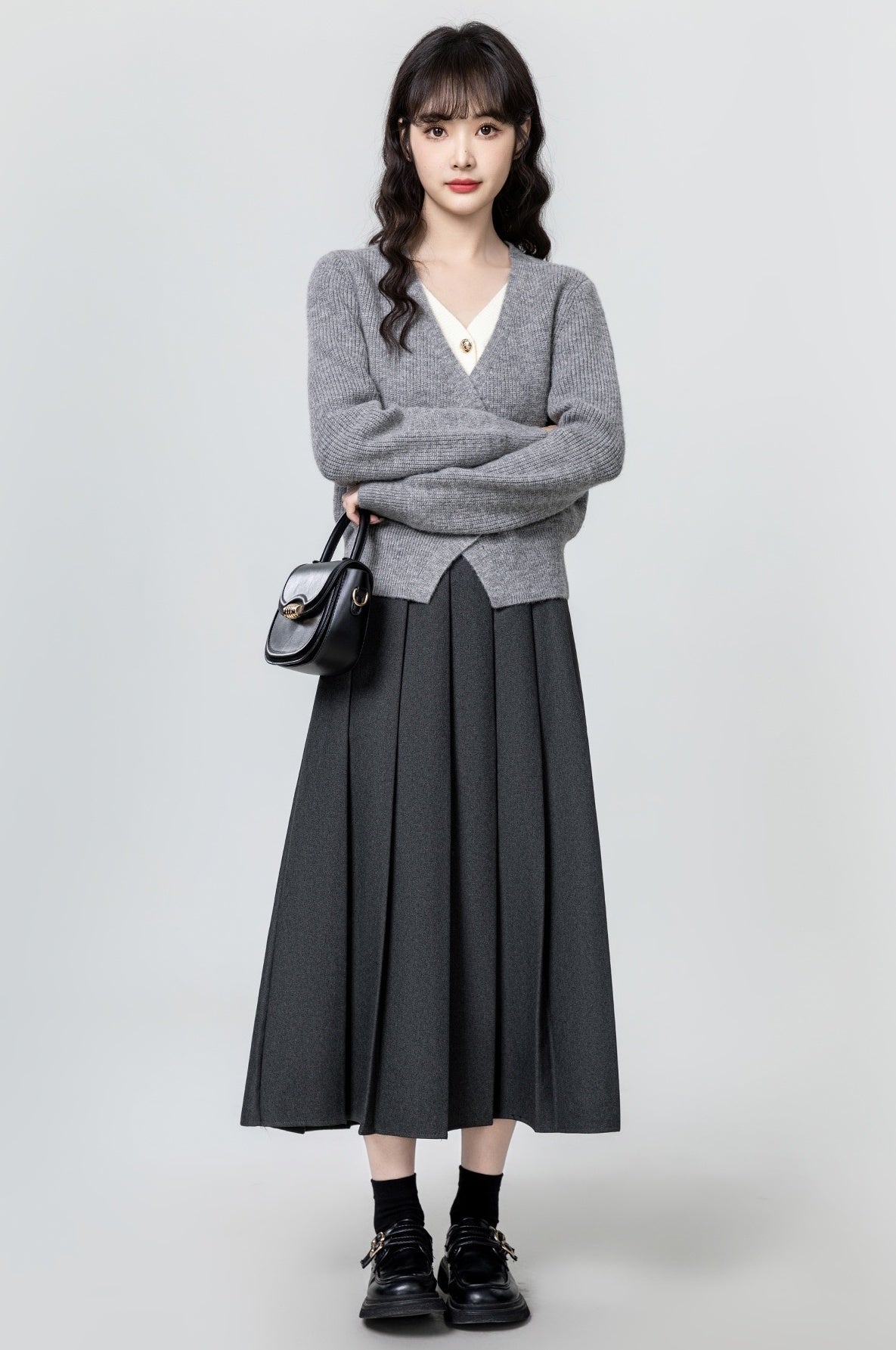 Gray Highwaist Pleated Skirt