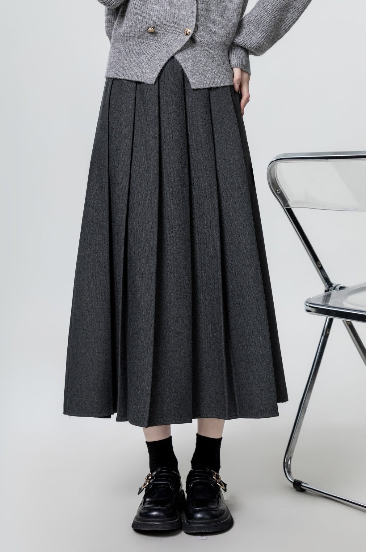 Gray Highwaist Pleated Skirt