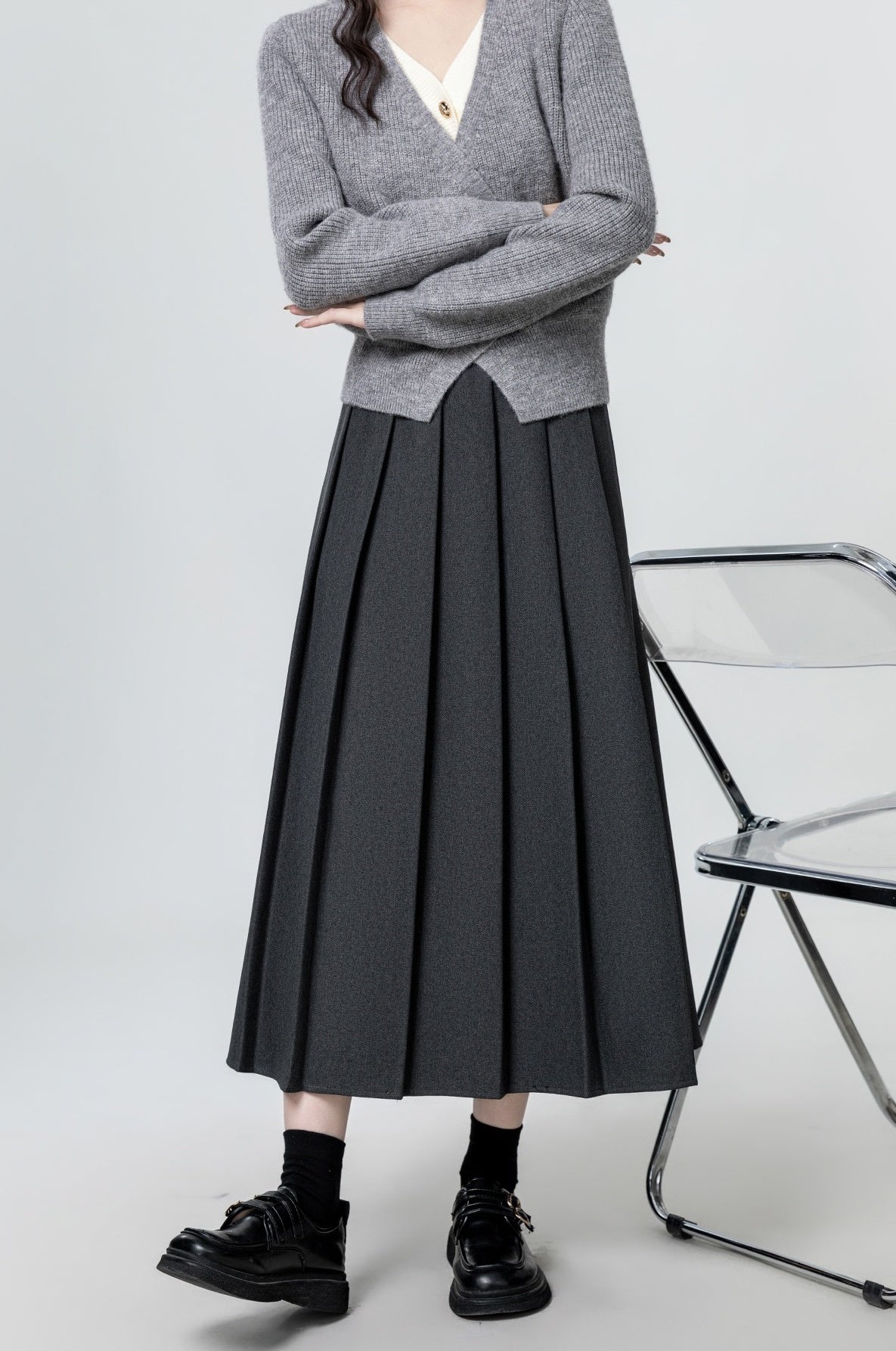 Gray Highwaist Pleated Skirt