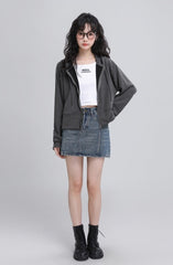 Gray Hooded Casual Zipup Jacket