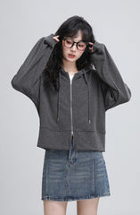 Gray Hooded Casual Zipup Jacket