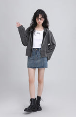 Gray Hooded Casual Zipup Jacket