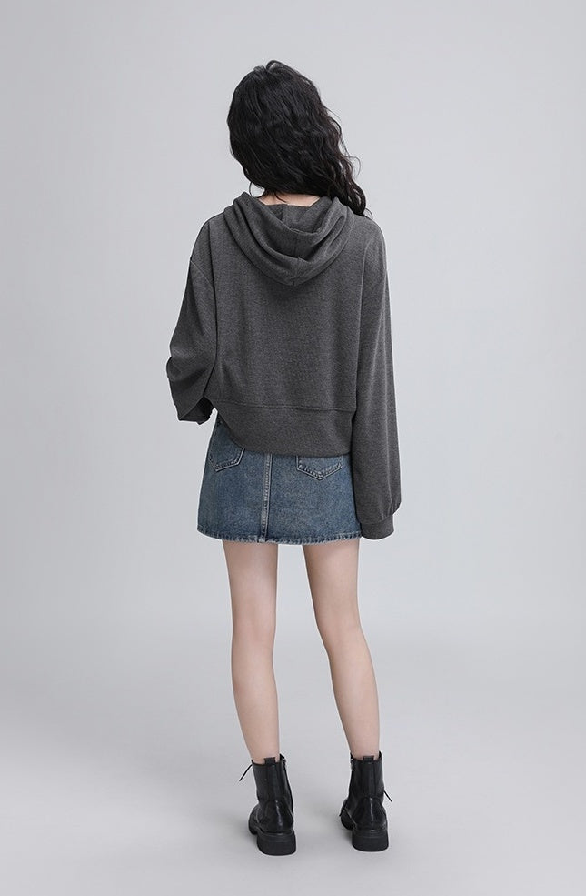 Gray Hooded Casual Zipup Jacket
