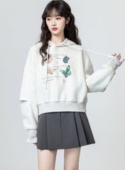 Gray Hoodie Pullover With Layered Shirt Design