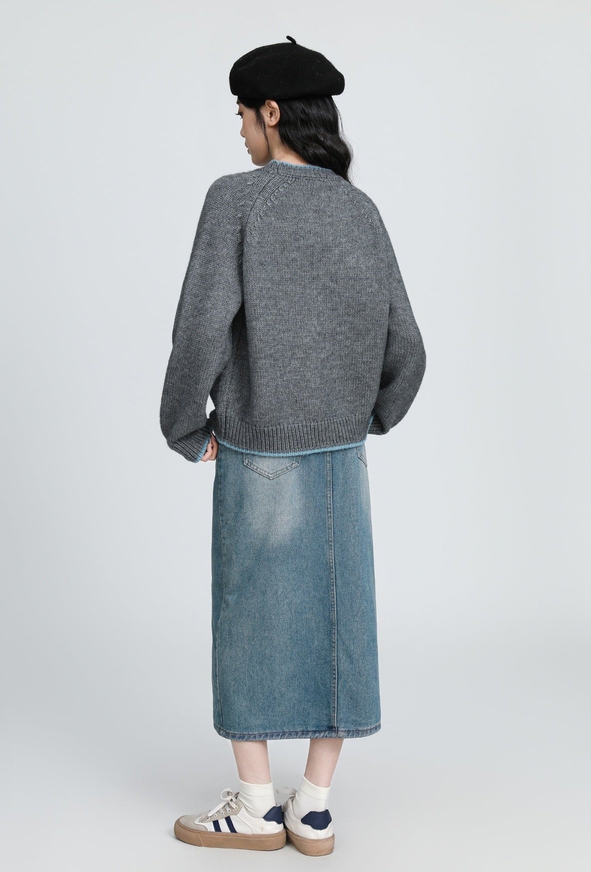 Gray Jacquard Knit Pullover Sweater