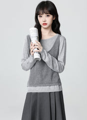 Gray Knit Long Sleeve Top Tank Set