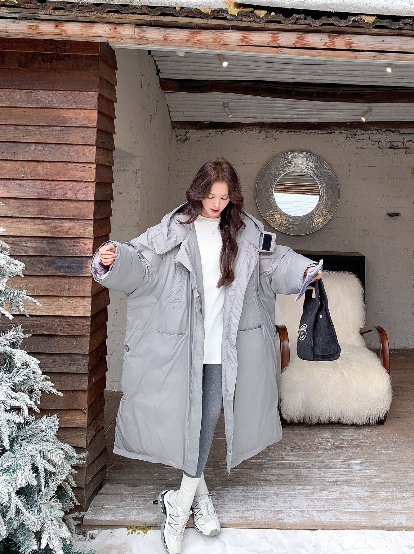 Gray Korean Style Utility Down Puffer Jacket