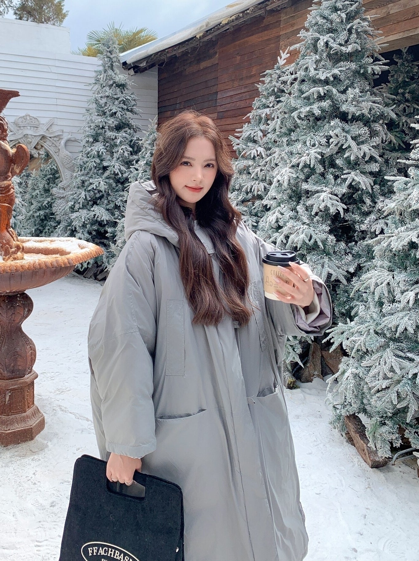 Gray Korean Style Utility Down Puffer Jacket