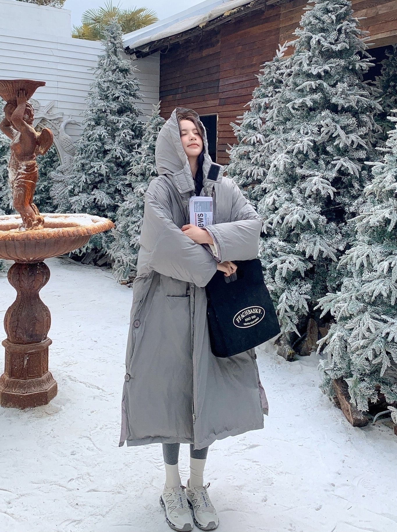 Gray Korean Style Utility Down Puffer Jacket