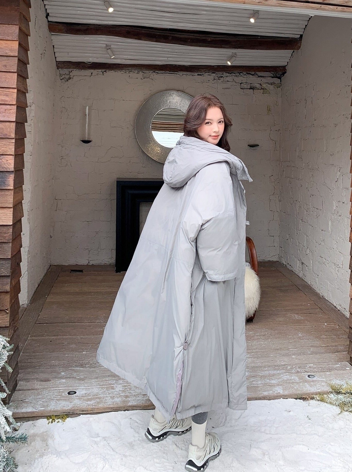 Gray Korean Style Utility Down Puffer Jacket
