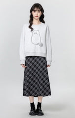 Gray Loose Cartoon Cat Pullover Sweater