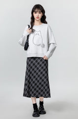 Gray Loose Cartoon Cat Pullover Sweater
