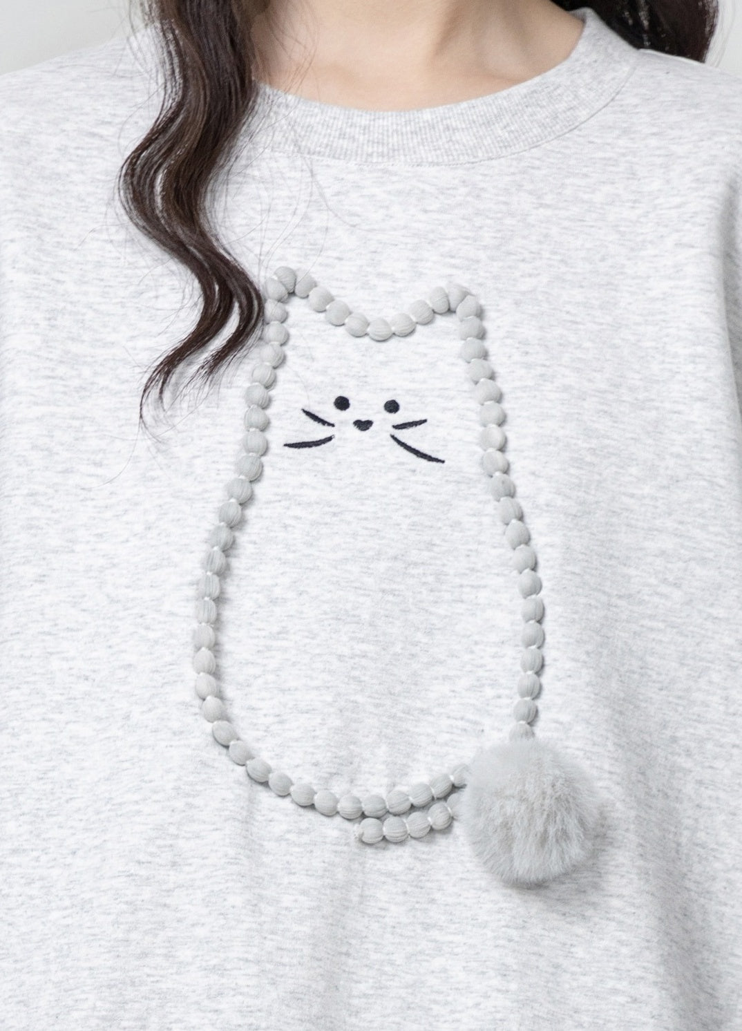 Gray Loose Cartoon Cat Pullover Sweater