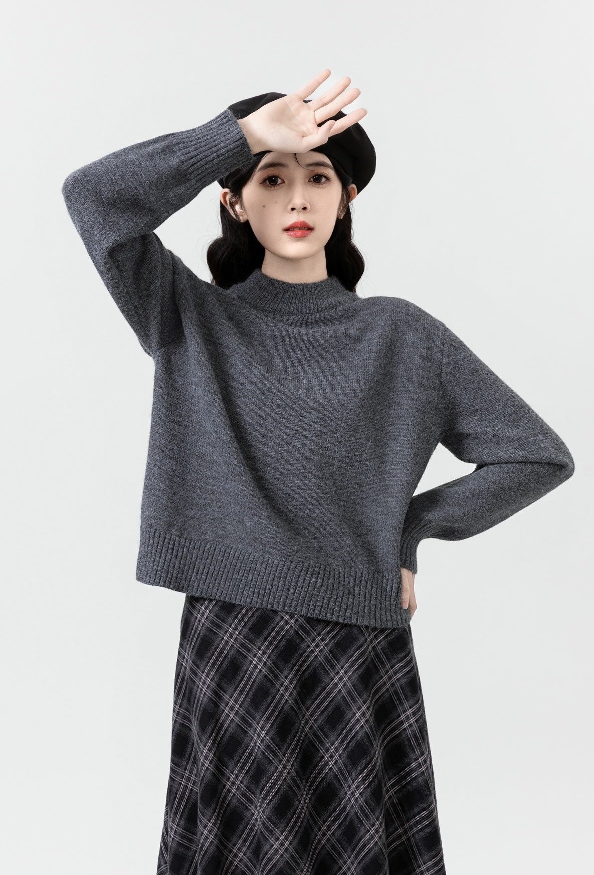 Gray Oversized Turtleneck Knit Sweater