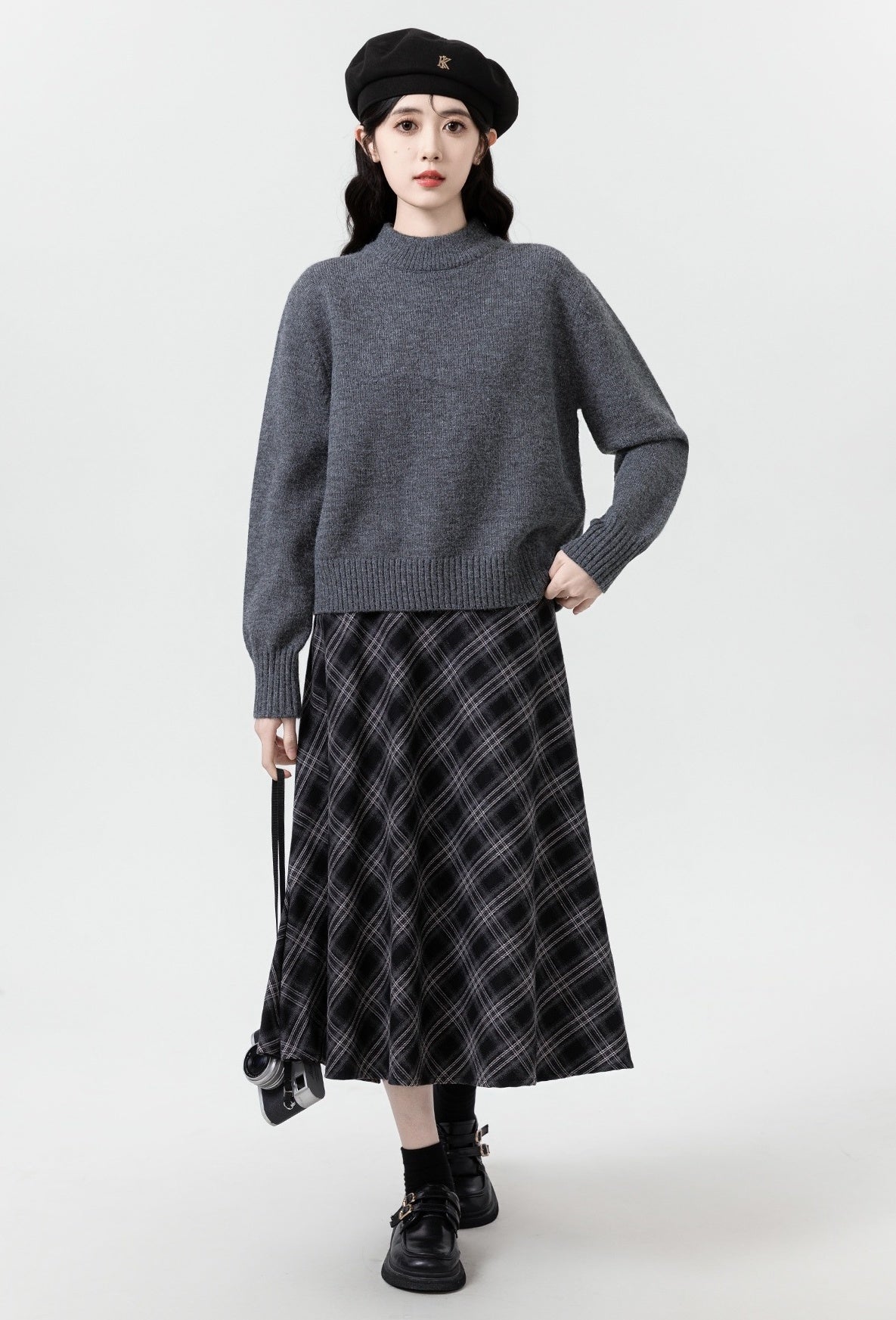 Gray Oversized Turtleneck Knit Sweater