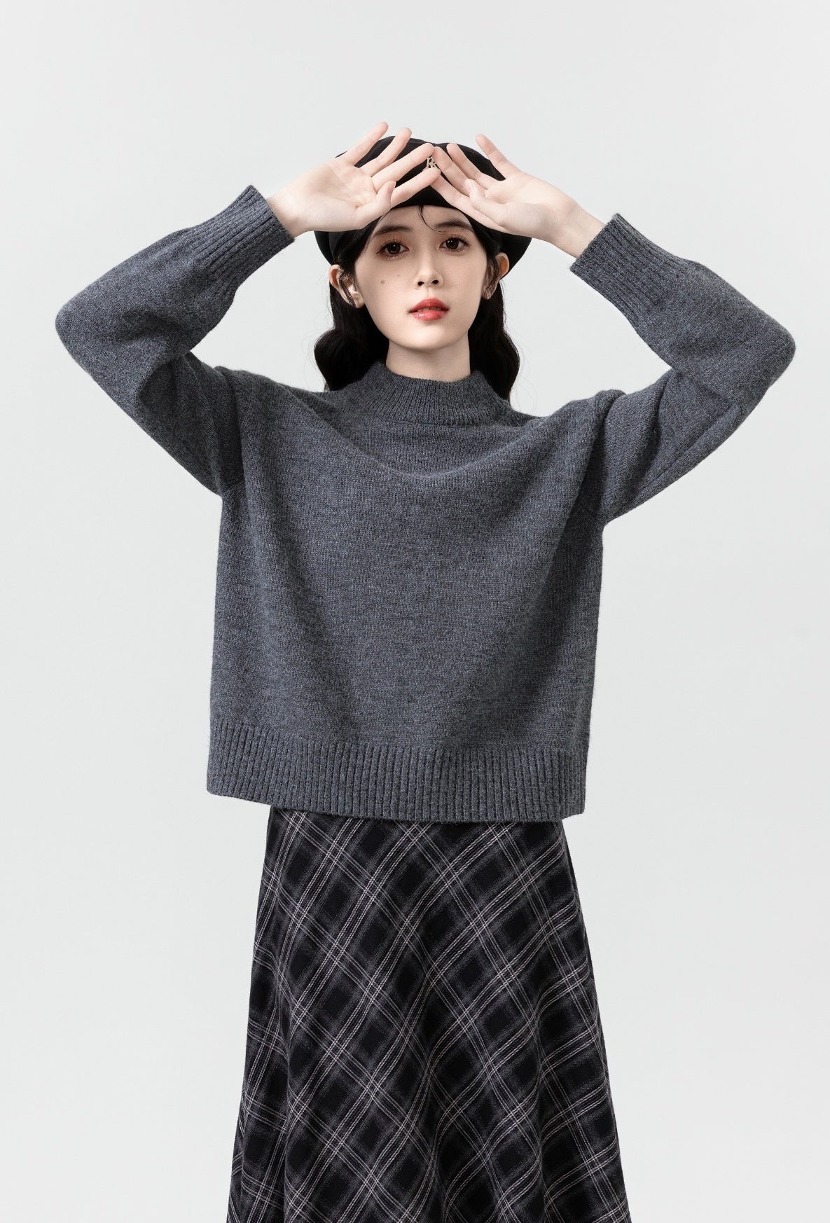 Gray Oversized Turtleneck Knit Sweater