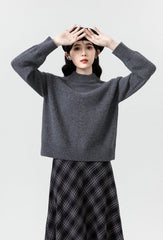 Gray Oversized Turtleneck Knit Sweater