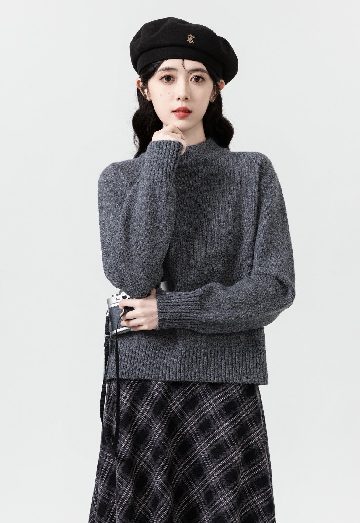 Gray Oversized Turtleneck Knit Sweater