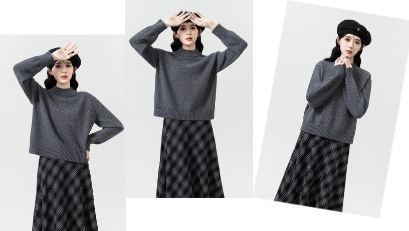 Gray Oversized Turtleneck Knit Sweater