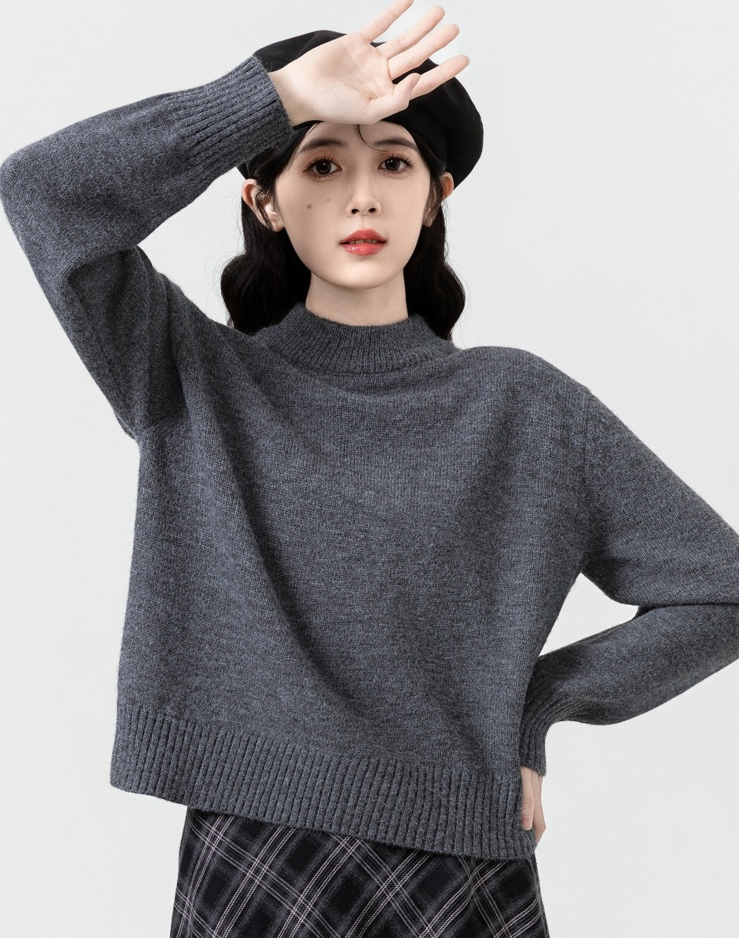 Gray Oversized Turtleneck Knit Sweater