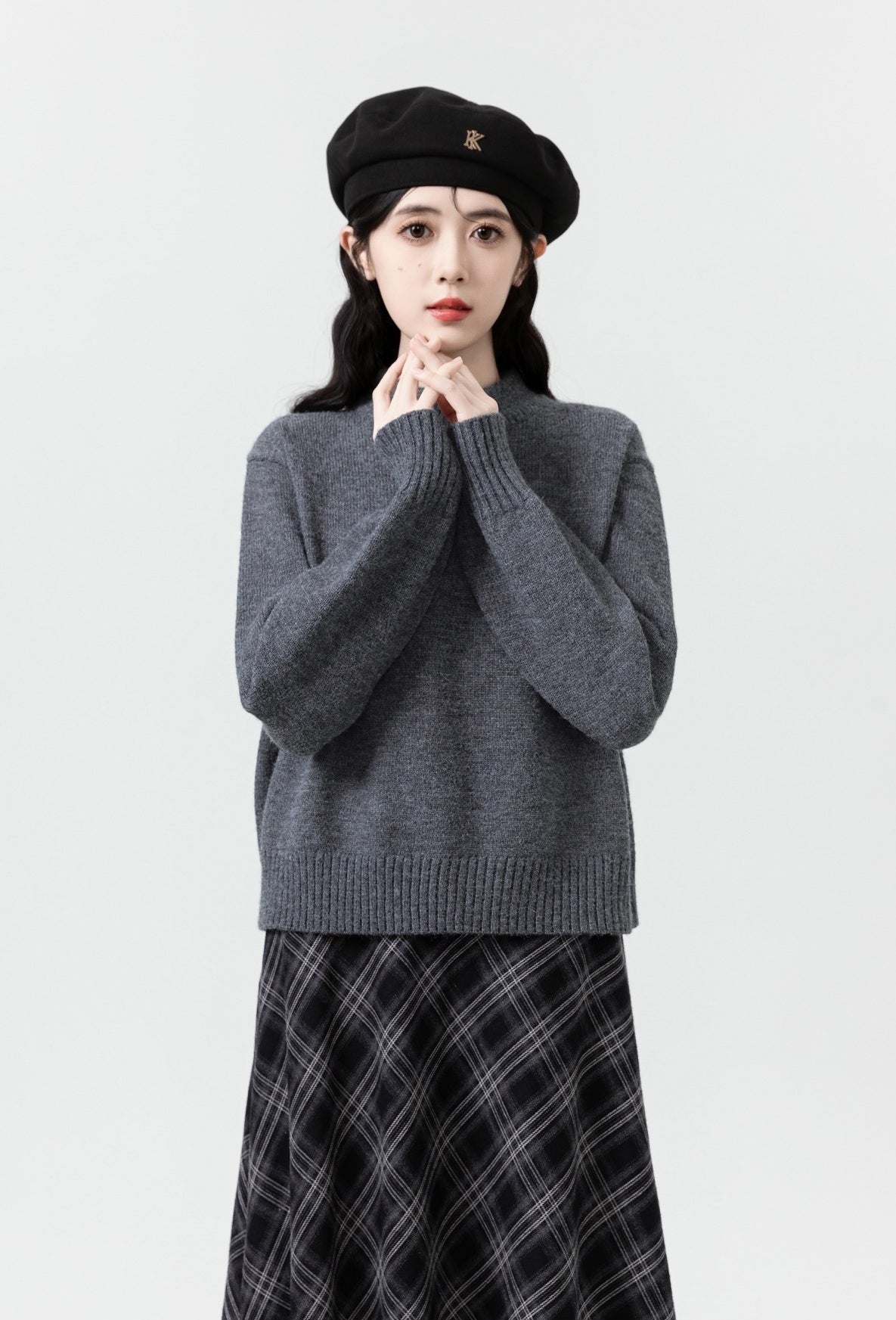 Gray Oversized Turtleneck Knit Sweater