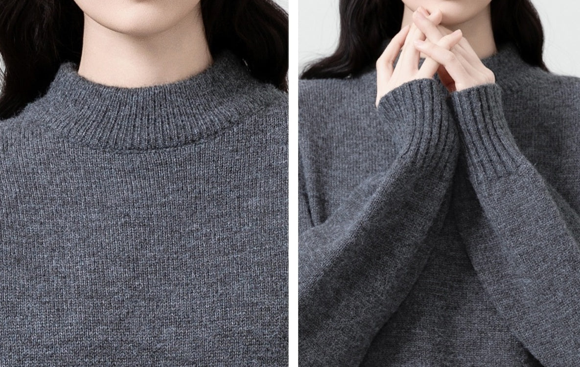 Gray Oversized Turtleneck Knit Sweater