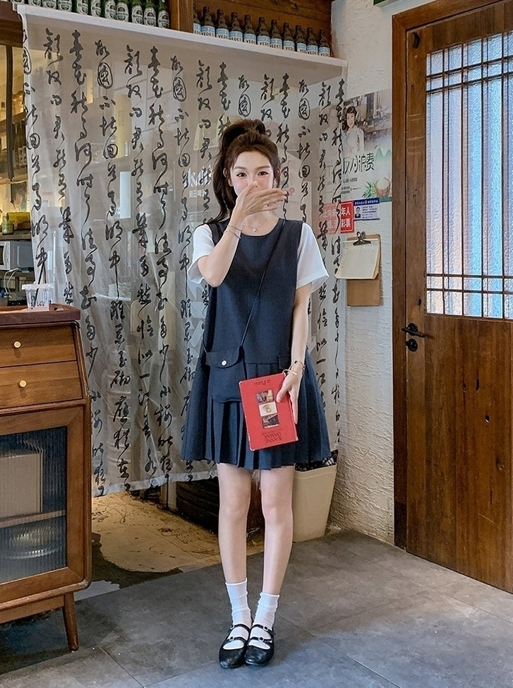 Gray Pleated Layered Patchwork Summer Dress