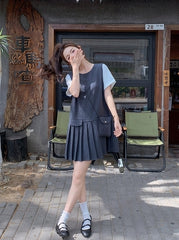 Gray Pleated Layered Patchwork Summer Dress