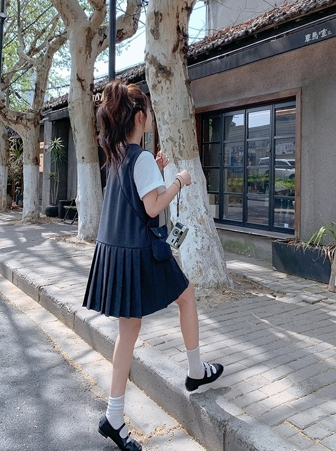 Gray Pleated Layered Patchwork Summer Dress