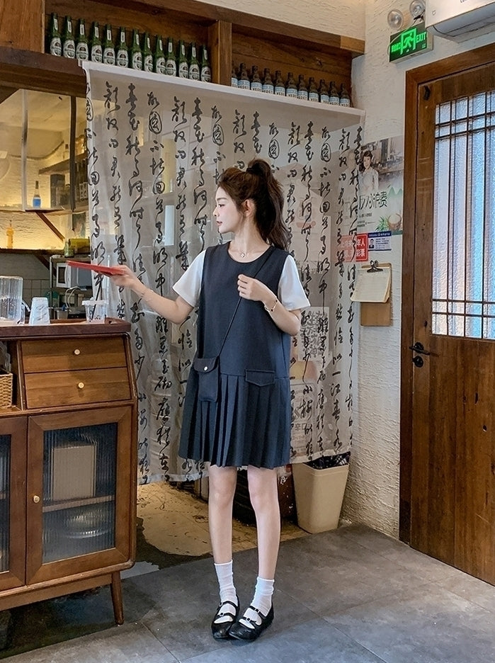 Gray Pleated Layered Patchwork Summer Dress
