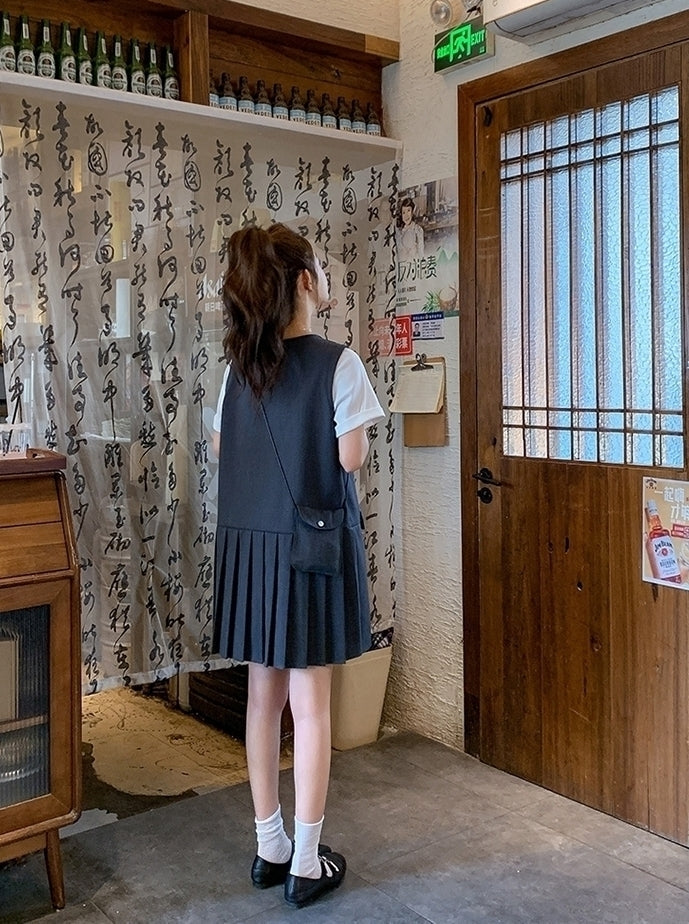 Gray Pleated Layered Patchwork Summer Dress