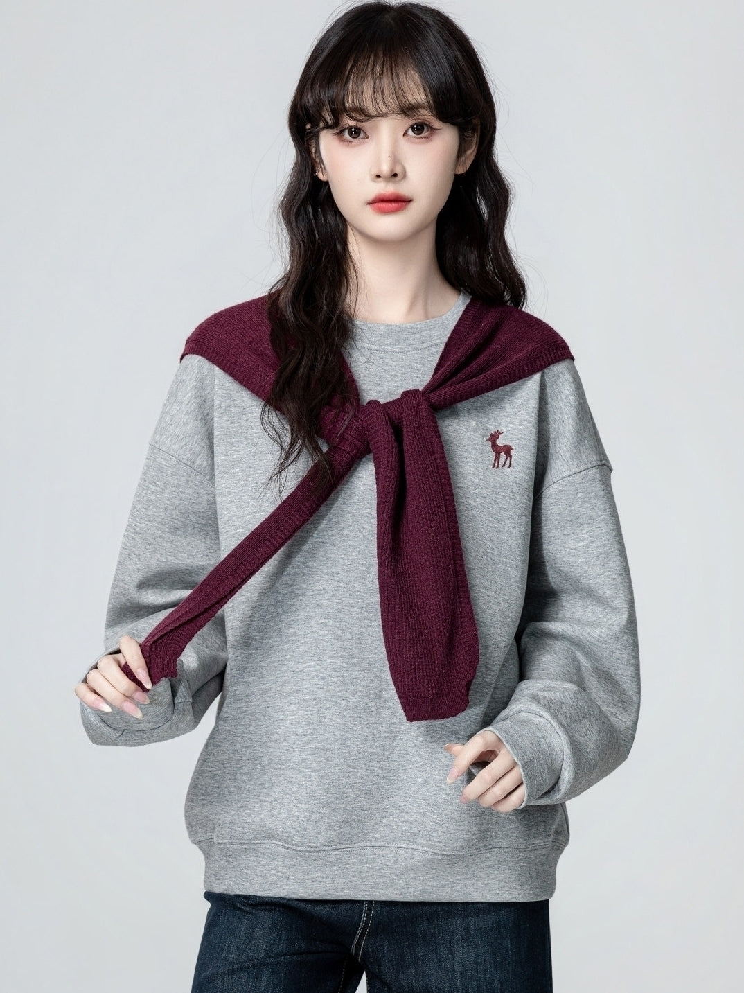 Gray Pullover Crewneck Loose Fit Sweatshirt