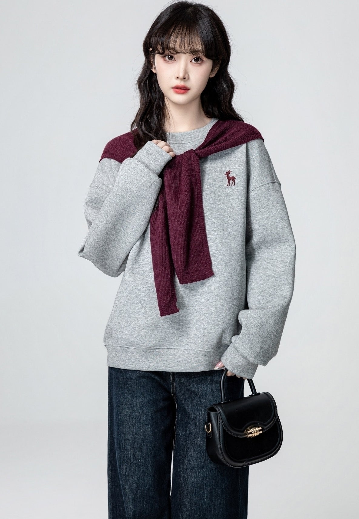 Gray Pullover Crewneck Loose Fit Sweatshirt