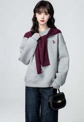 Gray Pullover Crewneck Loose Fit Sweatshirt