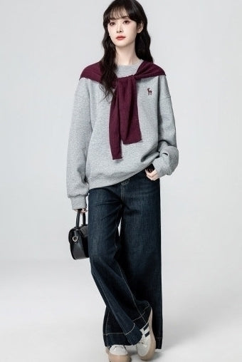 Gray Pullover Crewneck Loose Fit Sweatshirt