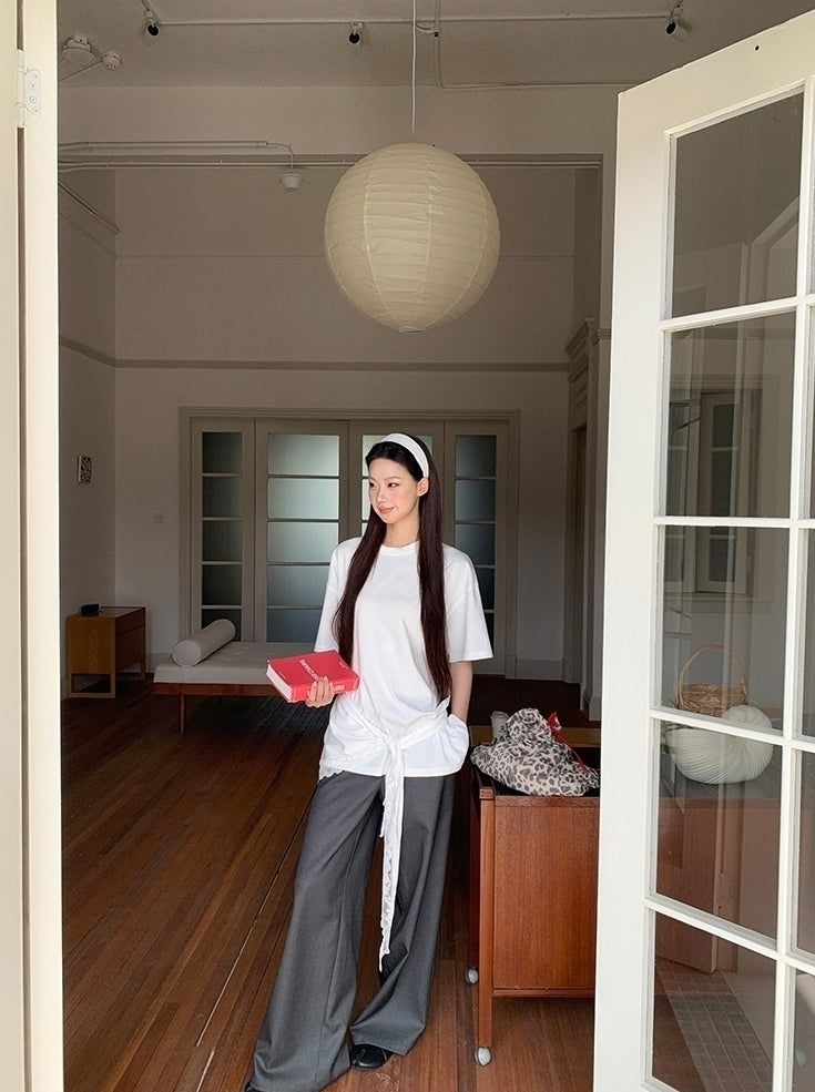 Gray Relaxed Fit Wide Leg Suit Pants