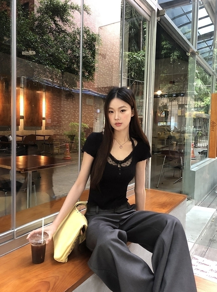 Gray Relaxed Fit Wide Leg Suit Pants