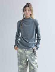 Gray Ruched Long Sleeve Slim Fit Layering Top