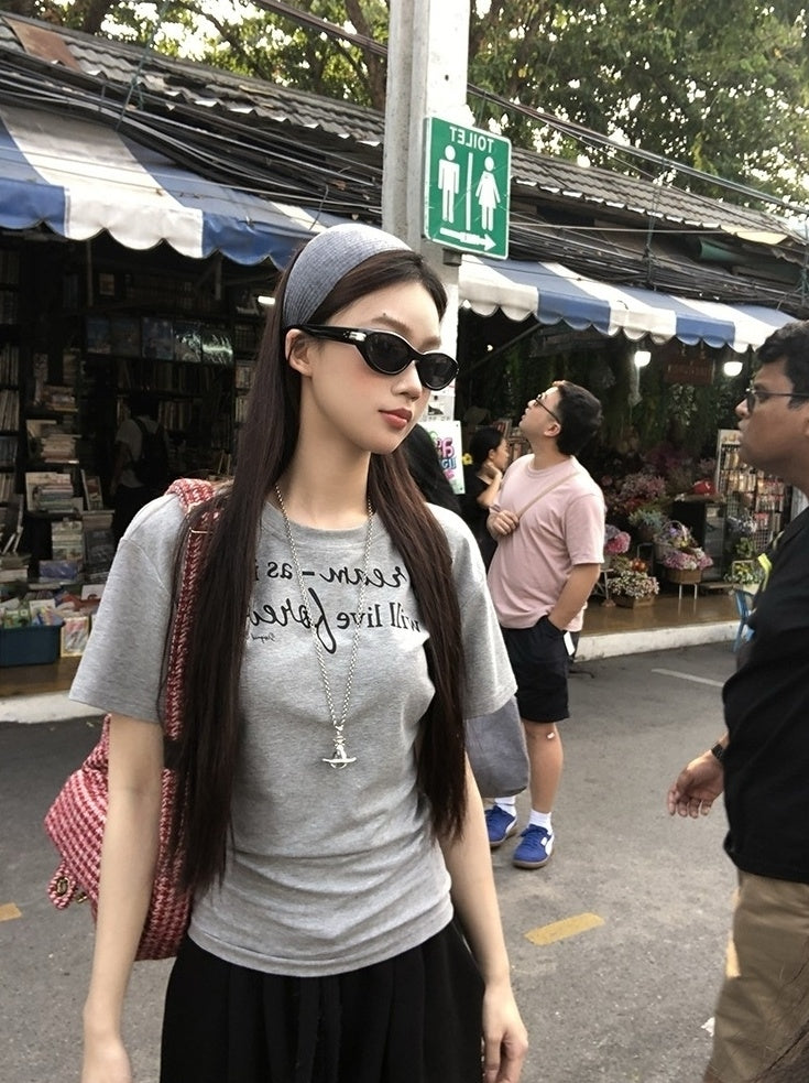 Gray Slim Fit Unique Short Sleeve Top