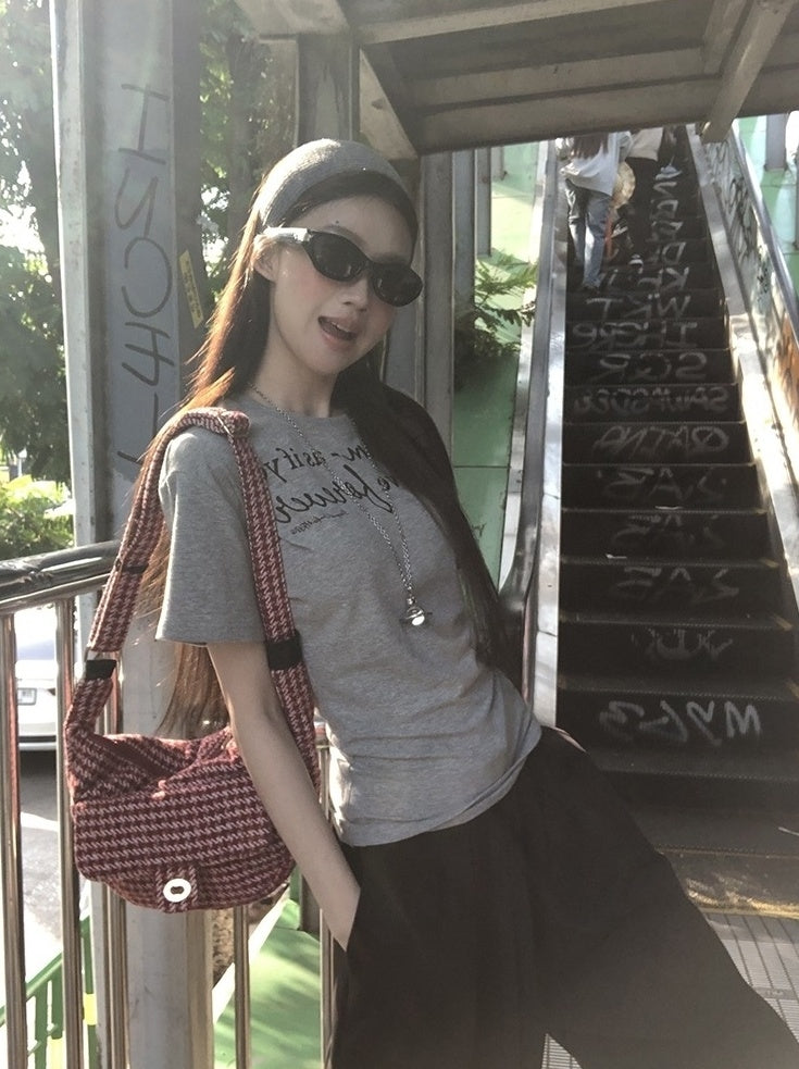 Gray Slim Fit Unique Short Sleeve Top