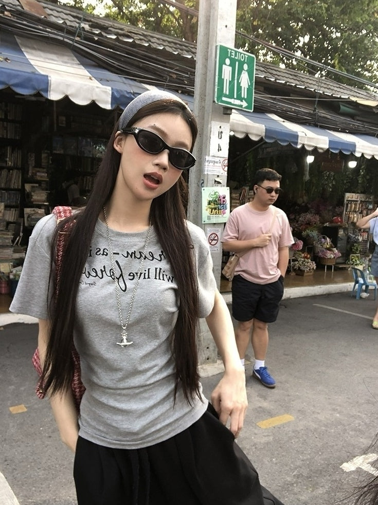 Gray Slim Fit Unique Short Sleeve Top