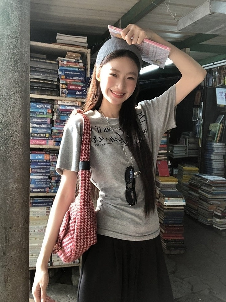 Gray Slim Fit Unique Short Sleeve Top