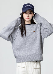 Gray Thick Knit Pullover Sweater